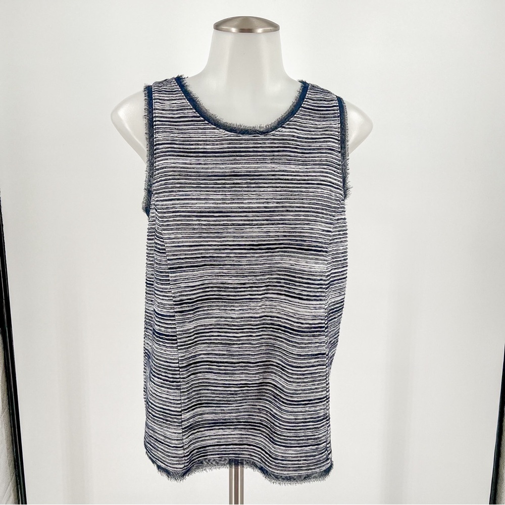 ANTHROPOLOGIE VANESSA VIRGINIA Women’s INDIRA Top Navy Blue Textured Striped